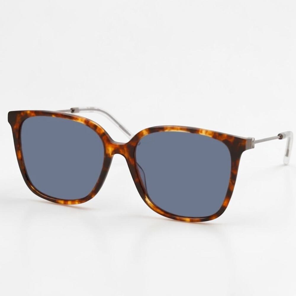Kenzo Havana Tortoise Square Sunglasses Blue Gray Lens Slim Arms Italy UV400 NWT